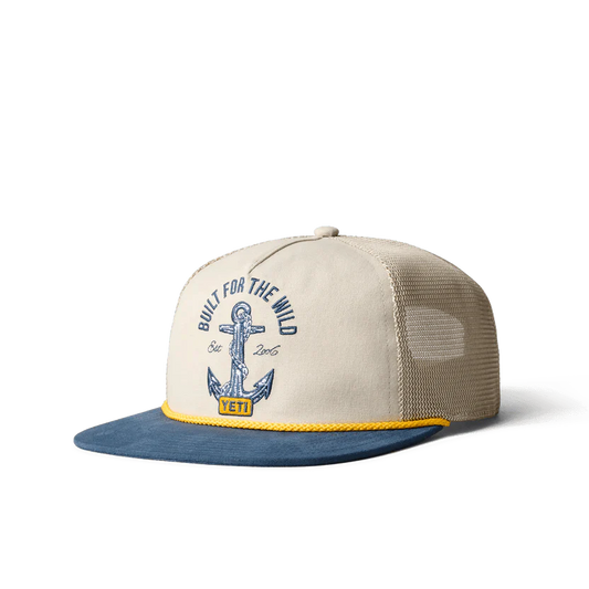 Yeti Built for the Wild Tan/Navy Open Seas Rope Flat Brim Hat